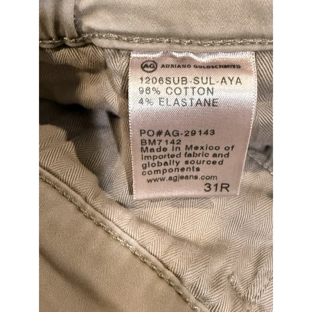AG Adriano Goldschmied THE ROMAN  Women Sz 31R Skinny Pleated Beige Hiking Pants